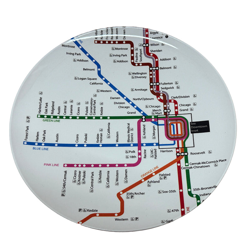 Chicago Rail Map Melamine Plate