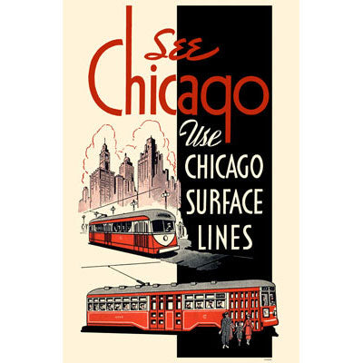 Chicago Surface Lines (Red Black) Print - CTAGifts.com