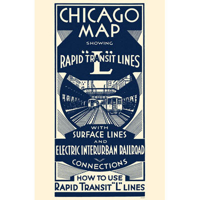 Chicago Map Rapid Transit Lines (Blue White) Print - CTAGifts.com