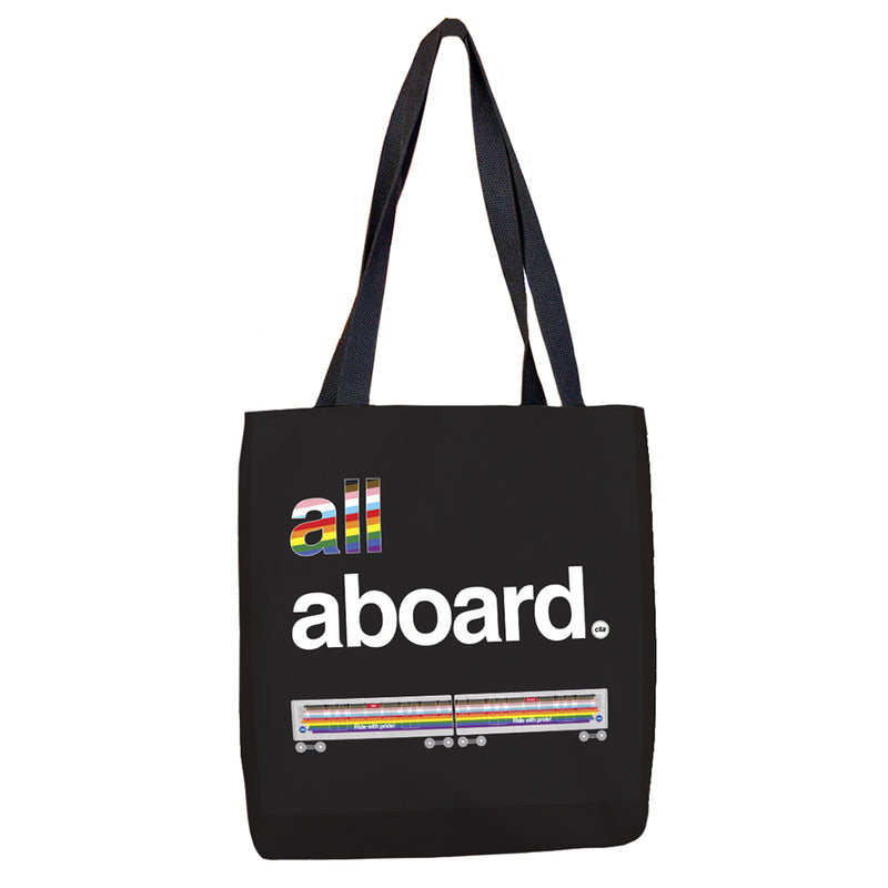 All Aboard (on Black + Train) Tote Bag